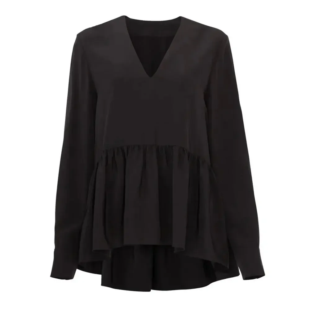 Tibi Black Silk Peplum Top 6